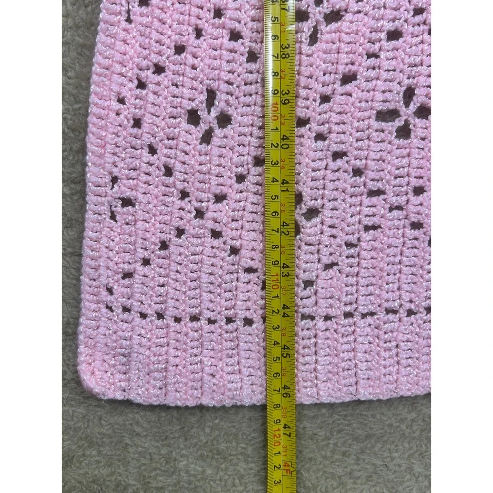 Handmade Pink Crochet Baby Blanket Floral Lace‎ Toddler Crib Afghan 46X36